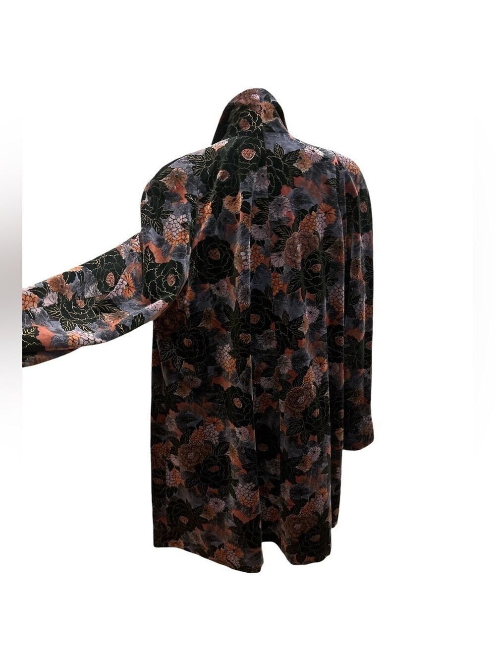 80s FLORAL OVERSIZED SWING COAT WATER REPELLENT COTTON VELVET DARK ROMANCE M - Picture 7 of 11